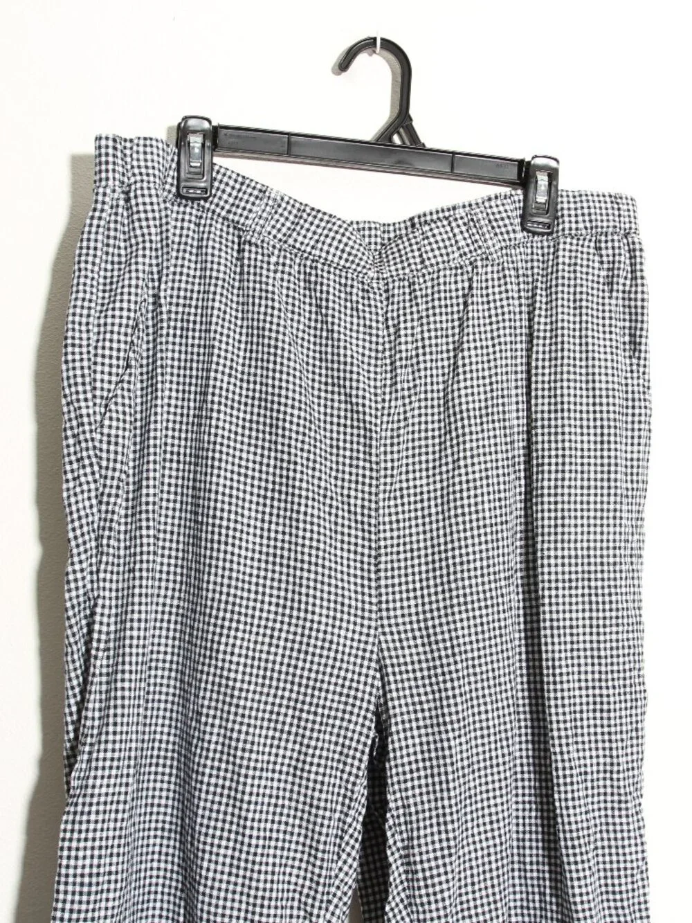Quince 100% European Linen Pants Classic Mini Gingham Black White Pull-On Sz XL
